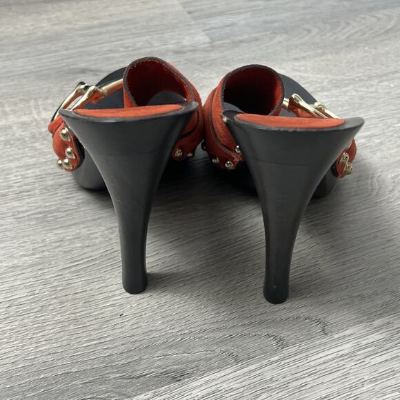 Auth Gucci Platform Horsebit Open-Toe Mules Sandals Orange Size EUR 37.5 - Picture 3 of 5